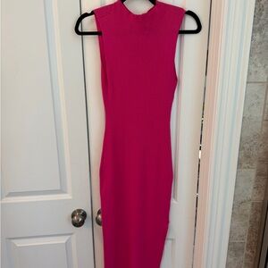 Sleeveless Fitted Pink Midi Dress